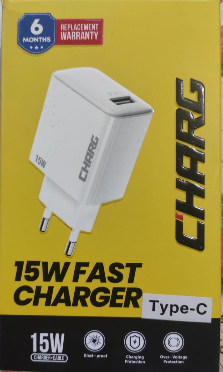 CHARG 15 watt Charger Tipe-C (১-৬ পিছ  ২৬০ )(৬ পিছ এর বেশি নিলে প্রতিটি ৫ টাকা ছাড়)