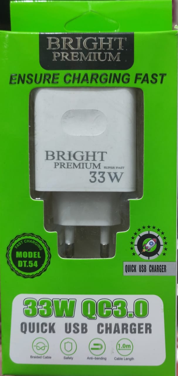 BRIGHT PREMIUM ENSURE FAST CHARGER 33 WATT (QC3.0) MODEL-DT-54
